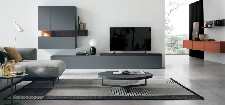 Modern living room with sleek furniture and minimalist decor.